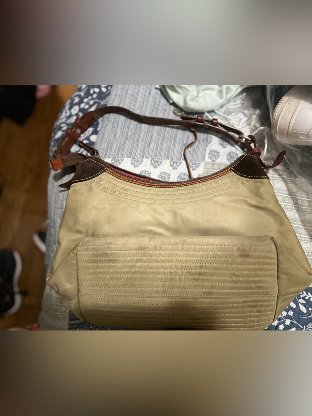 Beige and Brown Dooney and Bourke Shoulder Bag